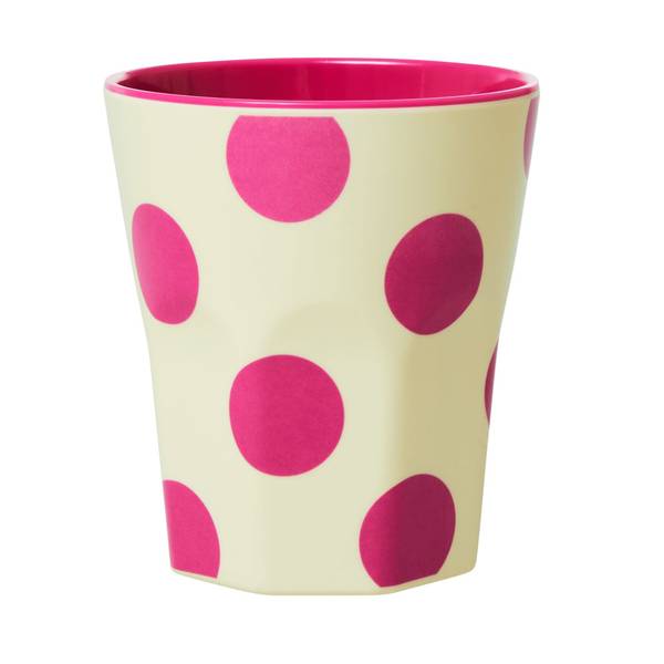 Rice, kopp creme med fuchsia dots