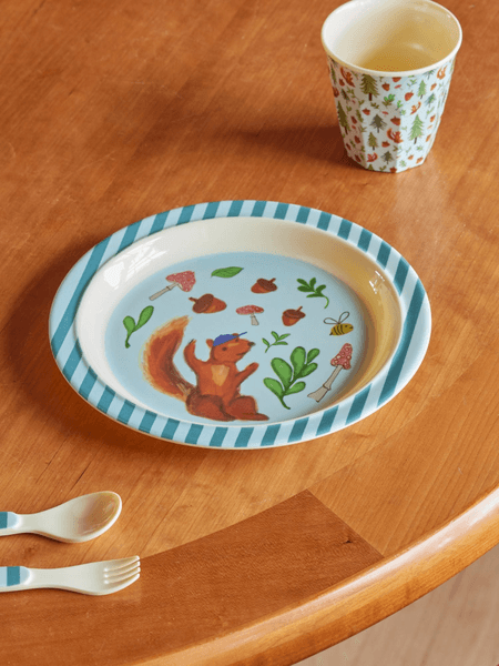 Rice, barnetallerken med blue happy forest print