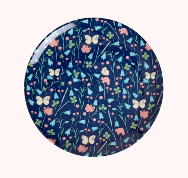 Rice, desserttallerken sweet butterfly print - midnight blue
