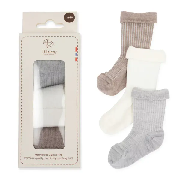 Lille Lam, 3 pk ullsokk mellomgrå