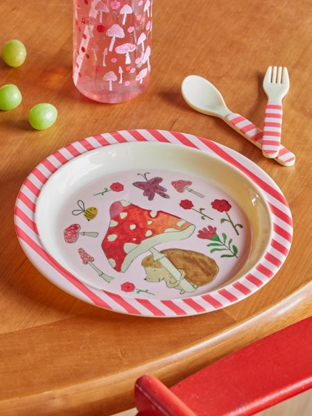 Rice, barnetallerken med pink happy forest print